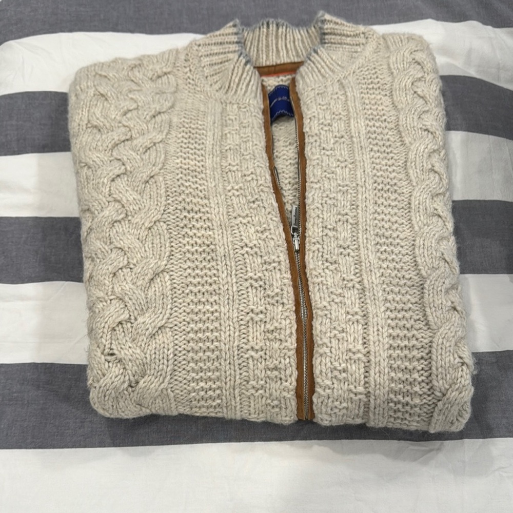 Tommy Bahama Men's Cream Cable Knit Sweater- full zip